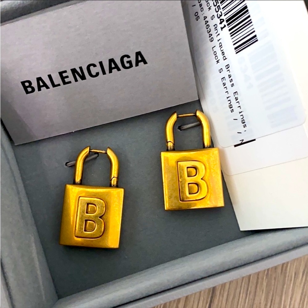 BALENCIAGA Lock Earrings in Brass